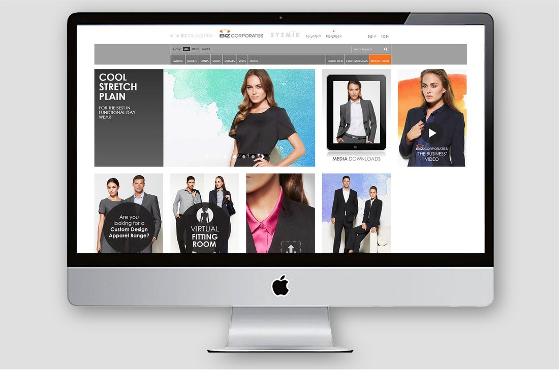 Biz Collection ecommerce website, iMac mockup